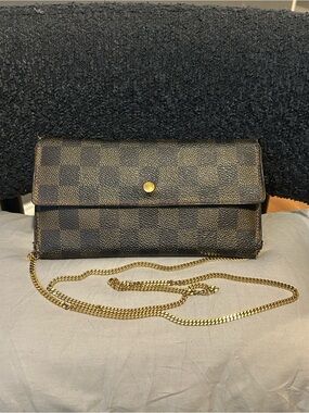 Louis Vuitton Damier Ebene Wallet with Gold Chain